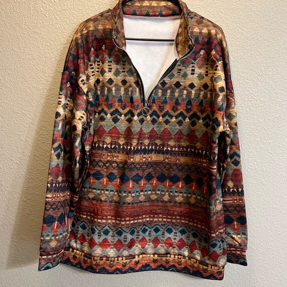 Geometric Patterned Zip-Up Sweater - Picture 3 of 10